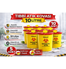 Tıbbi Atık Kovası 10 Litre 10 Adet Kapaklı Tıbbi Atık Kutusu Enfekte Atık Kovası Seti