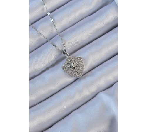 316L Çelik Zincir Gümüş Renk Zirkon Taşlı Kutup Yıldızı Kolye