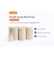 Elastik Sargı Bezi Krep 5 cm x 4 m 5 Adet Esnek Krep Bandaj Elastik Sargı Bezi Seti