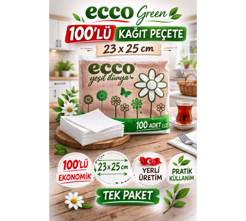 Ecco Green Kağıt Peçete 100’lü 23x25 cm Ekonomik 1 Paket