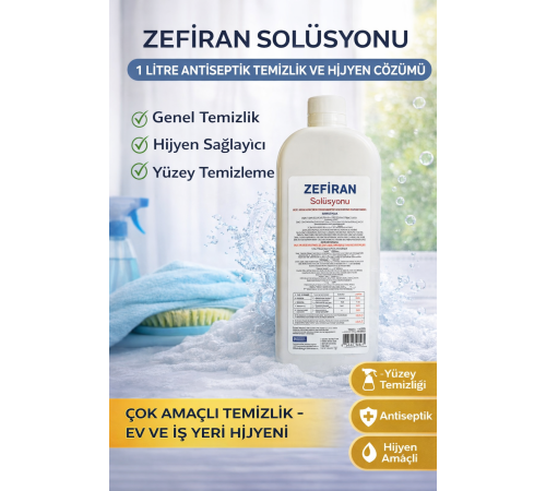 Zefiran Solüsyonu 1 Litre Antiseptik Temizlik ve Hijyen Amaçlı Çok Amaçlı Solüsyon 1 ADET