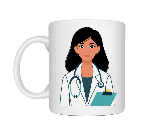 Kadın Doktor Tasarımlı Porselen Kupa MODEL 169 – Doktor ve Sağlık Çalışanı Temalı Kahve Kupası – Doktora Anlamlı Hediye
