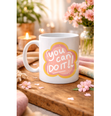 You Can Do It Yazılı Porselen Kupa MODEL 126 – Motive Edici Mesajlı, Çiçek Tasarımlı, Pozitif Enerji Veren Hediye Kupası