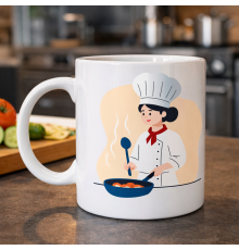 Aşçı Tasarımlı Porselen Kupa MODEL 164 – Şef Temalı Kahve Kupası – Aşçılara Özel Hediye Kupa – Mutfak Temalı Beyaz Kupa