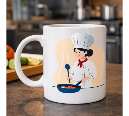 Aşçı Tasarımlı Porselen Kupa MODEL 164 – Şef Temalı Kahve Kupası – Aşçılara Özel Hediye Kupa – Mutfak Temalı Beyaz Kupa