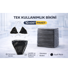 Tek Kullanımlık Bikini 10 Adet Nonwoven Kumaş Siyah Lastikli Standart Beden