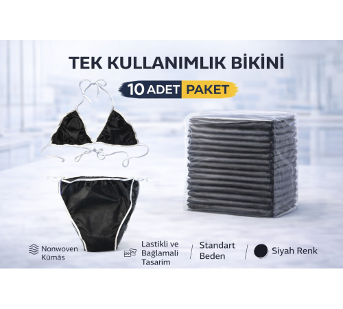 Tek Kullanımlık Bikini 10 Adet Nonwoven Kumaş Siyah Lastikli Standart Beden
