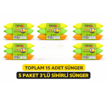 Nerox Magic Sihirli Sünger 3'lü 5 Paket Toplam 15 Adet Çok Amaçlı Temizlik Süngeri Mutfak Bulaşık Banyo Temizlik Süngeri