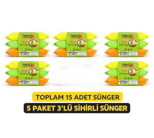 Nerox Magic Sihirli Sünger 3'lü 5 Paket Toplam 15 Adet Çok Amaçlı Temizlik Süngeri Mutfak Bulaşık Banyo Temizlik Süngeri