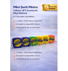 Mini Şerit Metre 1 Metre 3FT Anahtarlık Ölçü Metresi Taşınabilir Cep Metre 6 Adet