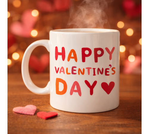 Happy Valentine’s Day Kupa – Model 4 Sevgililer Günü Hediyesi - Aşk Temalı Porselen Kupa - Sevgiliye Özel Tasarım