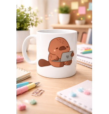 Sevimli Ornitorenk Tasarımlı Porselen Kupa MODEL 116 – Laptoplu Tatlı Hayvan Figürlü Kahve Kupası , Ofis & Ev Kullanımı