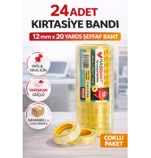 24 Adet Kırtasiye Bandı 12 mm x 20 Yards Şeffaf Bant Güçlü Yapışkan Ofis Okul Ev Kullanımı Bant Seti