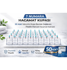 7 Numara Hacamat Kupası 50 Adet Vakumlu Kupa Bardak Dayanıklı Plastik Manuel Hacamat Kabı Seti