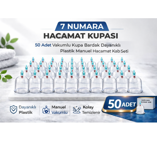 7 Numara Hacamat Kupası 50 Adet Vakumlu Kupa Bardak Dayanıklı Plastik Manuel Hacamat Kabı Seti