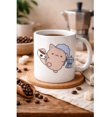 Sevimli Kahve Kedisi Tasarımlı Porselen Kupa MODEL 199 – Kahve Severlere Özel Eğlenceli Kedi Baskılı Kahve Kupası – Ofis ve Ev İçin Hediye Kupa