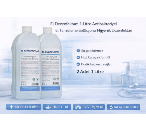 El Dezenfektanı 1 Litre Antibakteriyel El Temizleme Solüsyonu 2 Adet