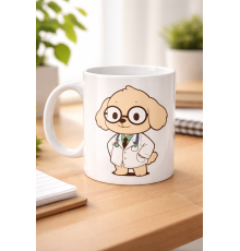 Doktor Köpek Tasarımlı Porselen Kupa MODEL 175 – Sevimli Veteriner / Doktor Temalı Kahve Kupası – Hayvan Severlere Hediye Kupa