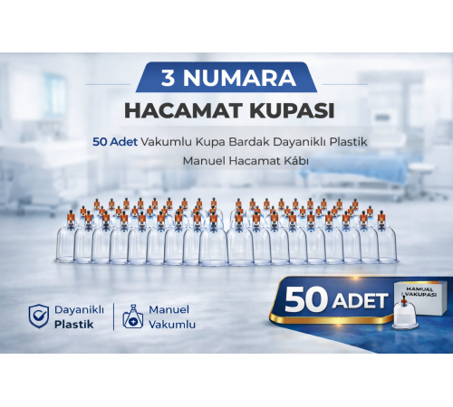 3 Numara Hacamat Kupası 50 Adet Vakumlu Kupa Bardak Dayanıklı Plastik Manuel Hacamat Kabı Seti