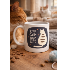 Keep Calm Love Cats Kedi Temalı Porselen Kupa MODEL 56 – Sevimli Tasarım , Kahve & Çay Kupası