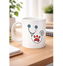 Veteriner Temalı Porselen Kupa MODEL 178 – Patili Stetoskop Tasarımlı Kahve Kupası – Veterinerlere ve Hayvan Severlere Hediye Kupa