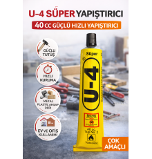U-4 Süper Yapıştırıcı 40 CC 1 Adet Güçlü Hızlı Yapıştırıcı Çok Amaçlı Metal Plastik Ahşap Deri Yapıştırıcı