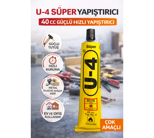 U-4 Süper Yapıştırıcı 40 CC 1 Adet Güçlü Hızlı Yapıştırıcı Çok Amaçlı Metal Plastik Ahşap Deri Yapıştırıcı