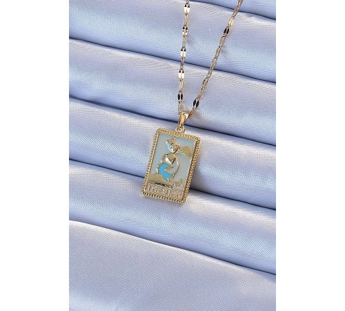 316L Çelik Zincir Altın Renk Mavi Mineli Tarot Kolye