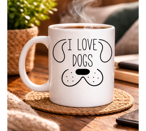 Köpek Severlere Özel “I Love Dogs” Kupa MODEL 182– Sevimli Köpek Tasarımlı Porselen Kahve Kupası – Hediyelik Kupa