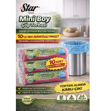 Star Plus Mini Boy Çöp Torbası 40'lı 10 Paket 40x50 cm Dayanıklı Sızdırmaz Küçük Boy Çöp Poşeti