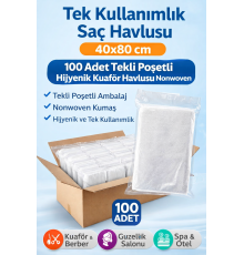 Tek Kullanımlık Saç Havlusu 40x80 cm 100 Adet Tekli Poşetli Hijyenik Kuaför Havlusu Nonwoven