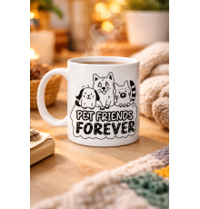 Pet Friends Forever Porselen Kupa MODEL 69 – Kedi & Köpek Figürlü Sevimli Tasarım, Hayvan Severlere Özel Kahve ve Çay Kupası