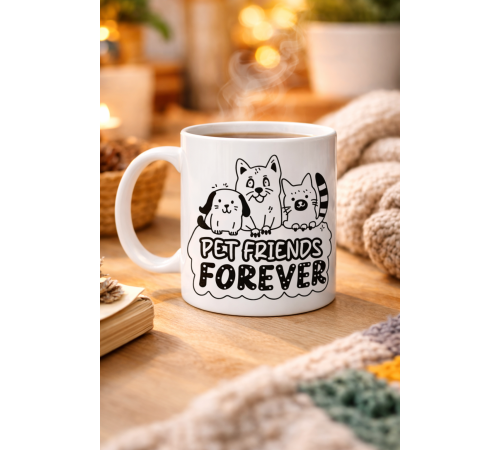 Pet Friends Forever Porselen Kupa MODEL 69 – Kedi & Köpek Figürlü Sevimli Tasarım, Hayvan Severlere Özel Kahve ve Çay Kupası