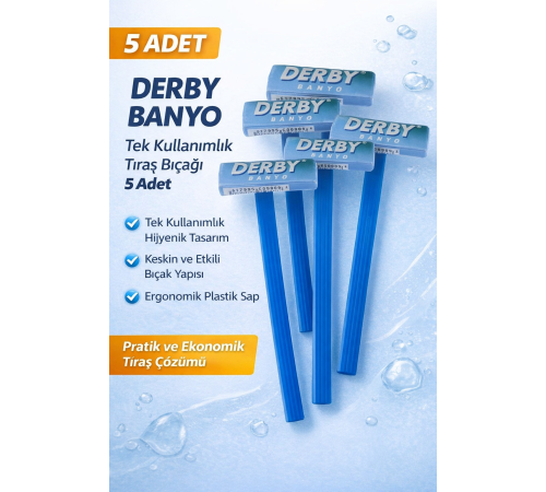 Derby Banyo Tek Kullanımlık Tıraş Bıçağı 5 Adet Plastik Saplı Pratik Ekonomik Tıraş Jileti