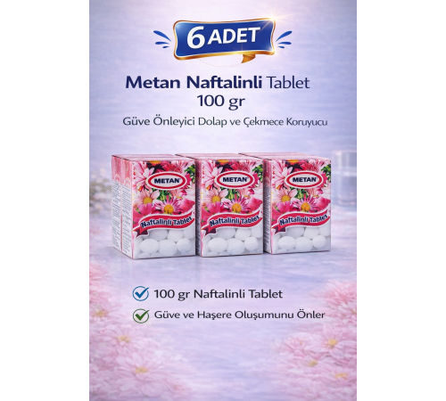 Metan Naftalinli Tablet 100 gr Güve Önleyici Dolap ve Çekmece Koruyucu 6 Adet