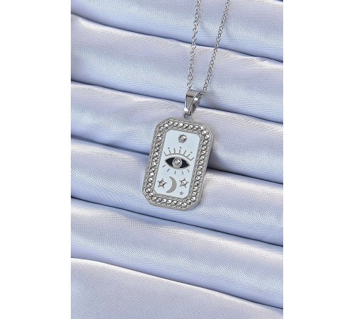 316L Çelik Zincir Gümüş Renk Mineli Zirkon Taşlı Göz Figür Tarot Kolye