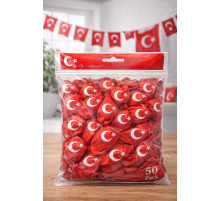 Ayyıldızlı Kırmızı Balon Seti Türk Bayraklı Parti Balonu Dayanıklı Latex Balon 50 Adet