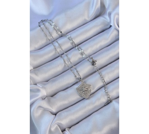 316L Çelik Zincir Gümüş Renk Zirkon Taşlı Kutup Yıldızı Kolye