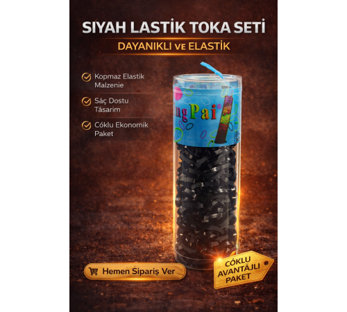 12 Kutu 600 Adet Siyah Lastik Toka Seti Siyah Renkli Saç Lastiği Çocuk ve Kadın Saç Tokası