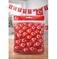 Ayyıldızlı Kırmızı Balon Seti Türk Bayraklı Parti Balonu Dayanıklı Latex Balon 100 Adet