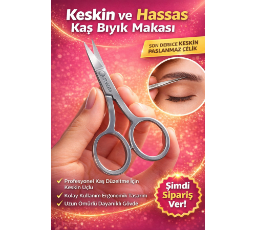 Vmax Paslanmaz Çelik Kaş Bıyık Makası Profesyonel Kaş Düzeltme Makası Hassas Uçlu Kaş Alma Makası 1 Adet
