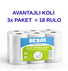 Professional Fotoselli Havlu 18 Rulo – 2 Katlı %100 Selüloz 21 cm Endüstriyel Kağıt Havlu 3X6 Rulo