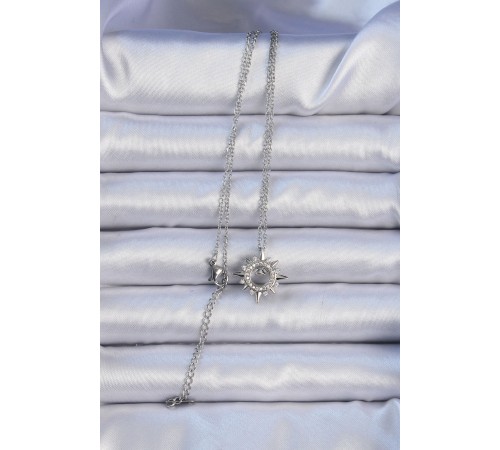 316L Çelik Zincir Gümüş Renk Zirkon Taşlı Parlayan Yıldız Kolye
