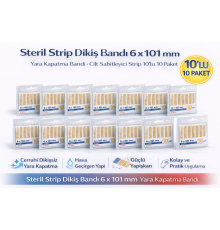 Steril Strip Dikiş Bandı 6 x 101 mm Yara Kapatma Bandı Cilt Sabitleyici Strip 10lu 10 Paket