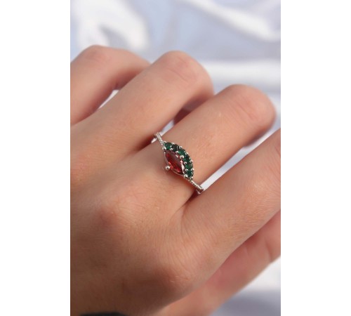 Pirinç Gümüş Renk Renkli Zirkon Taşlı Ayarlanabilir Karpuz Model Yüzük