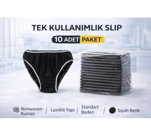 Tek Kullanımlık Slip 10 Adet Nonwoven Kumaş Siyah Lastikli Standart Beden