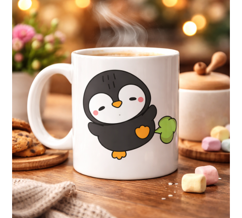 Şaşkın Penguen Tasarımlı Porselen Kupa MODEL 89 – Eğlenceli, Neşeli ve Sıcacık Kahve Keyfi