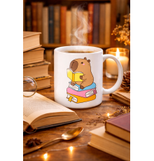 Kitap Okuyan Kapibara Tasarımlı Porselen Kupa MODEL 100 – Kahve & Çay Keyfi İçin Sıcacık ve Sevimli Tasarım CAPYBARA