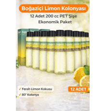 Boğaziçi Limon Kolonyası 200 cc PET Şişe 12 Adet 80° Limon Kokulu Kolonya Ekonomik Çoklu Paket