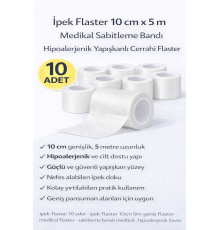 İpek Flaster 10 cm x 5 m 10 Adet Medikal Sabitleme Bandı Hipoalerjenik Yapışkanlı Cerrahi Flaster